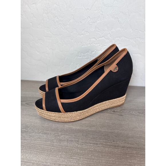Tory Burch Majorca Espadrilles Women's 39.5/US 8.5 Black Canvas Wedge Heels 3.5" - Picture 1 of 8